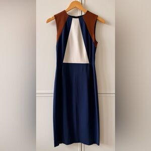 Colorblock Sleeveless Midi Dress in Navy, White & Brown